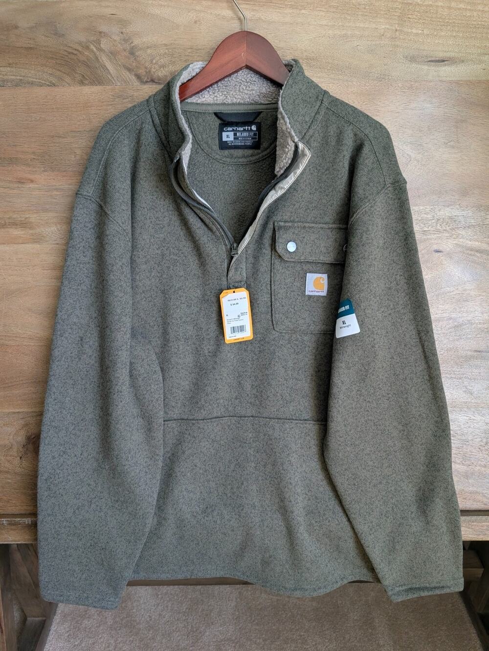 NWT Carhartt Sweater Mens XL Green Relaxed Fit Midweight Long Sleeve 1/4 Zip